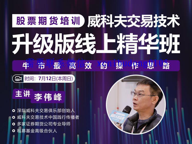 李伟峰2022年威科夫交易技术股票期货培训升级版线上精华班视频课程